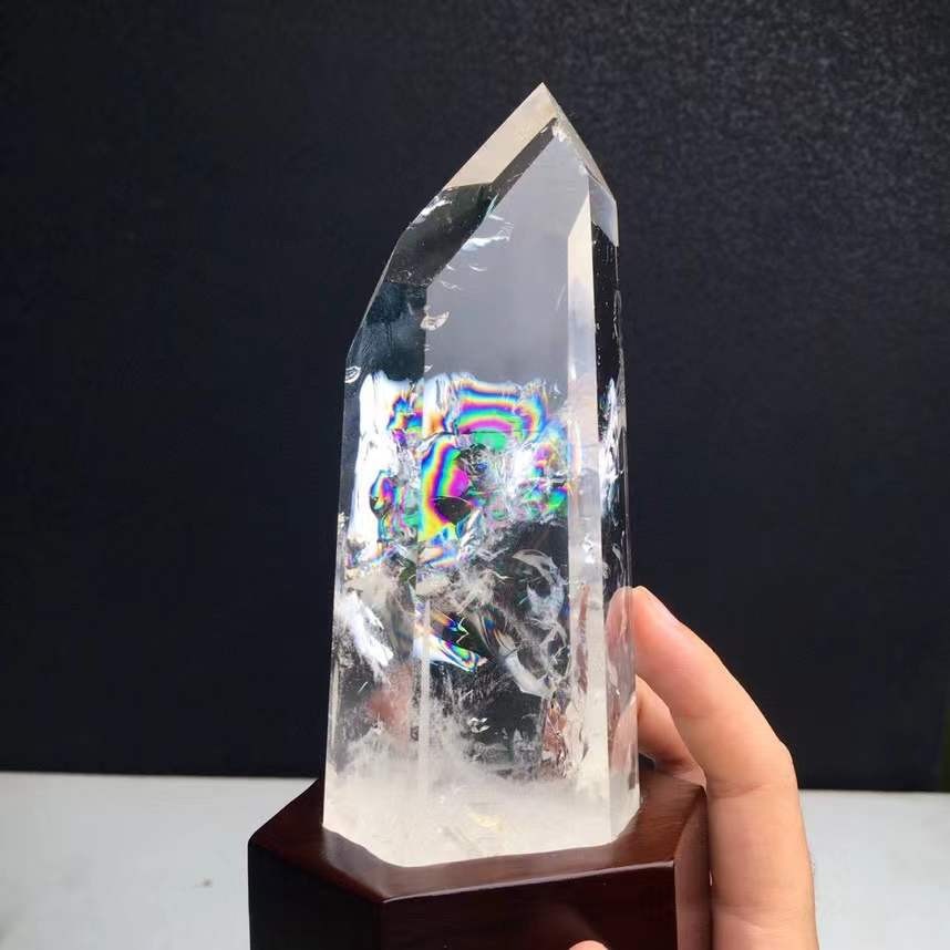 1.37LB Natural Rainbow White Quartz Obelisk Crystal Energy Point Reiki Decor