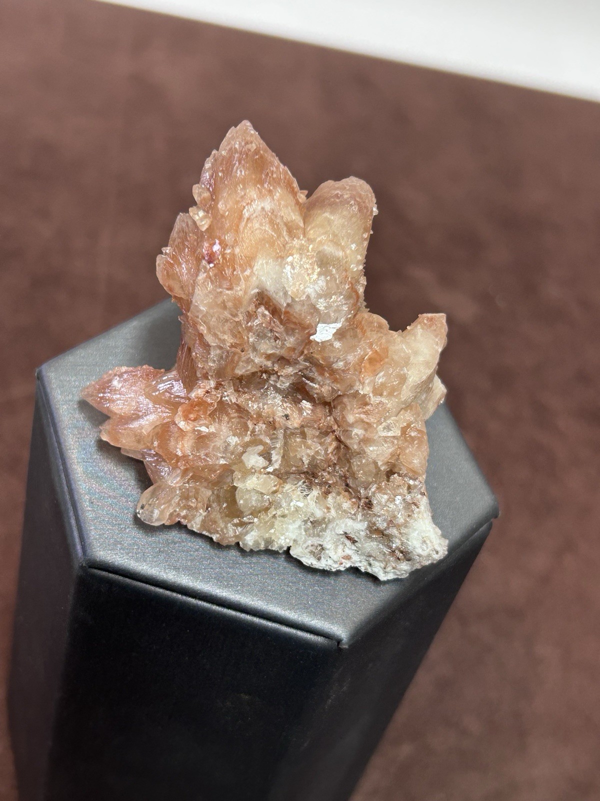 Peachy Salmon Orange Calcite on Calcite Santa Eulalia Mexico Joseph Simon