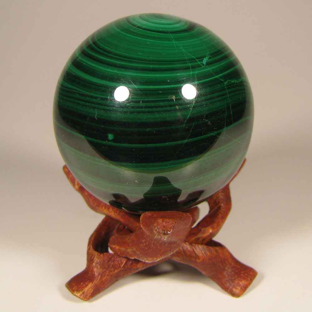 48mm MALACHITE Polished Gemstone Sphere Ball w/ Stand – Congo, Africa