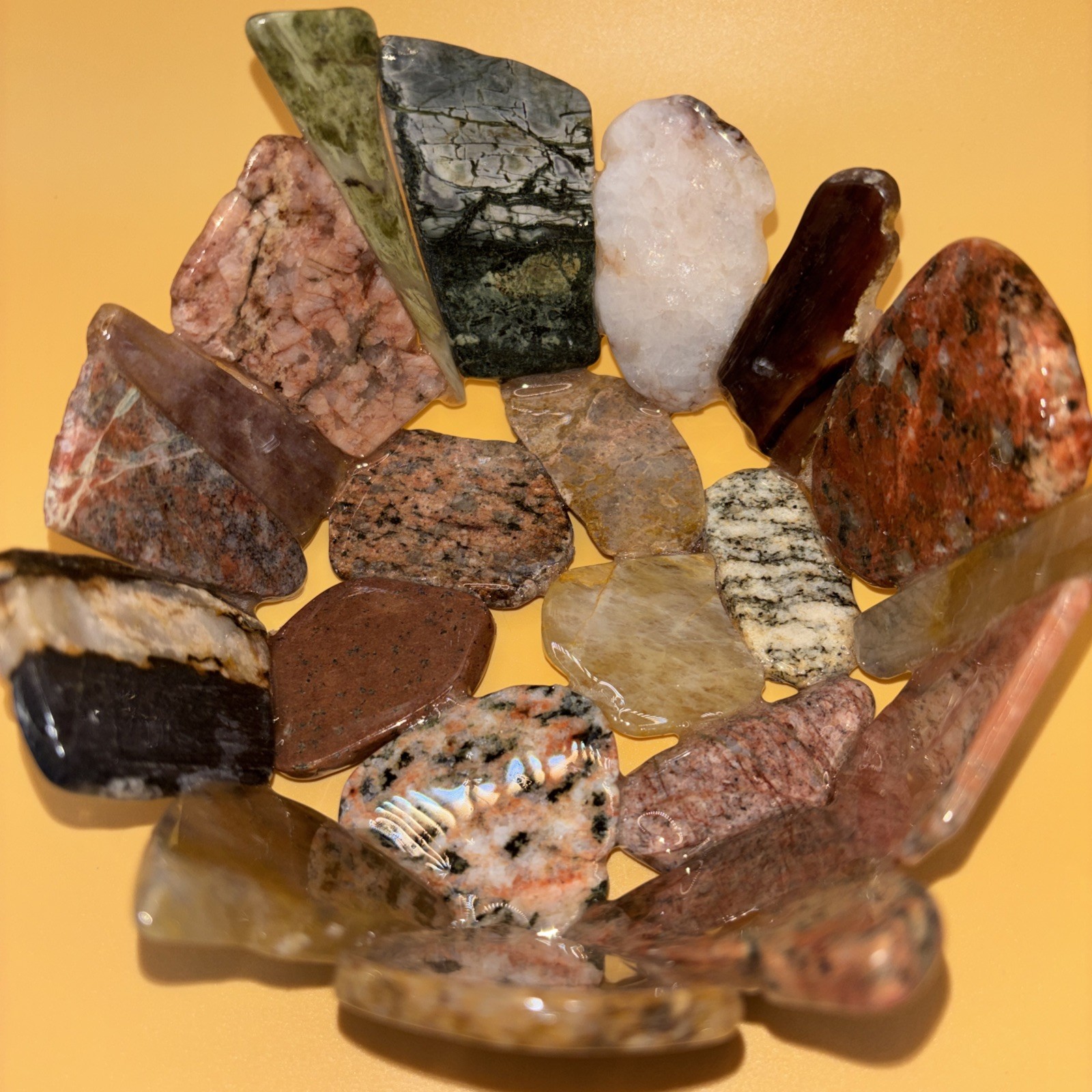 Gemstone Slab Bowl Handmade Signed Studio Art With Sliced Polished Rocks /Resin