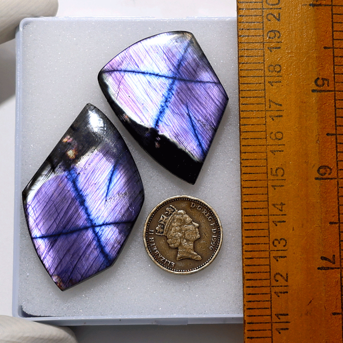 The Violet Cross of Light | Rare Purple Labradorite Twin Slabs | Matched Crystal