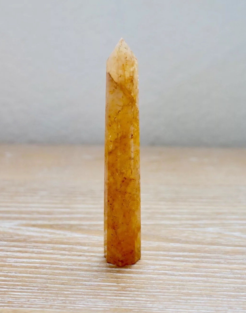 Golden Healer Quartz Stone Obelisk Healing Crystal Point Wand Reiki Energy Handm