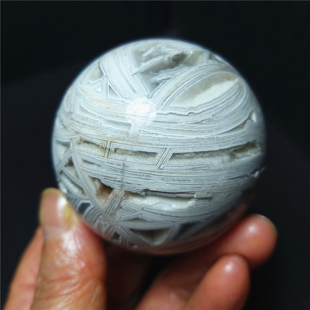 RARE 206.8G 54mm Natural Grid Agate Stone Geode Sphere Ball Healing A4880