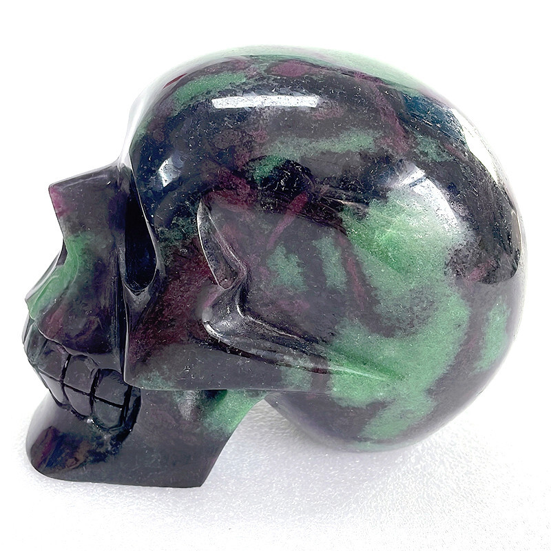 Mayan Style Healing Crystal Skull,4.9in Natural Ruby Zoisite Gemstone, Spiritual