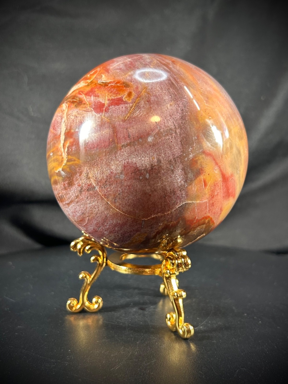 4″ Petrified Wood Sphere With Metal Stand 3lb 0.4oz (1371 grams)