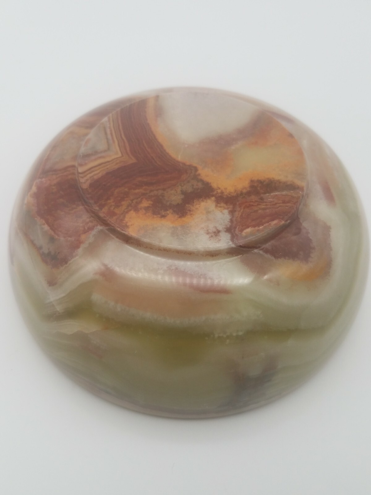 6″ Thin Carved Onyx Bowl Green, Red, Gold, Brown, White Veins