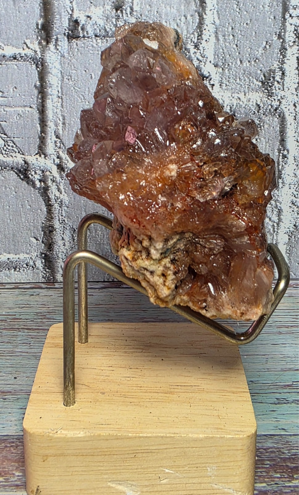 Natural Iron-Stained Druzy Quartz Crystal Cluster Sparkling Red Hematoid Quartz