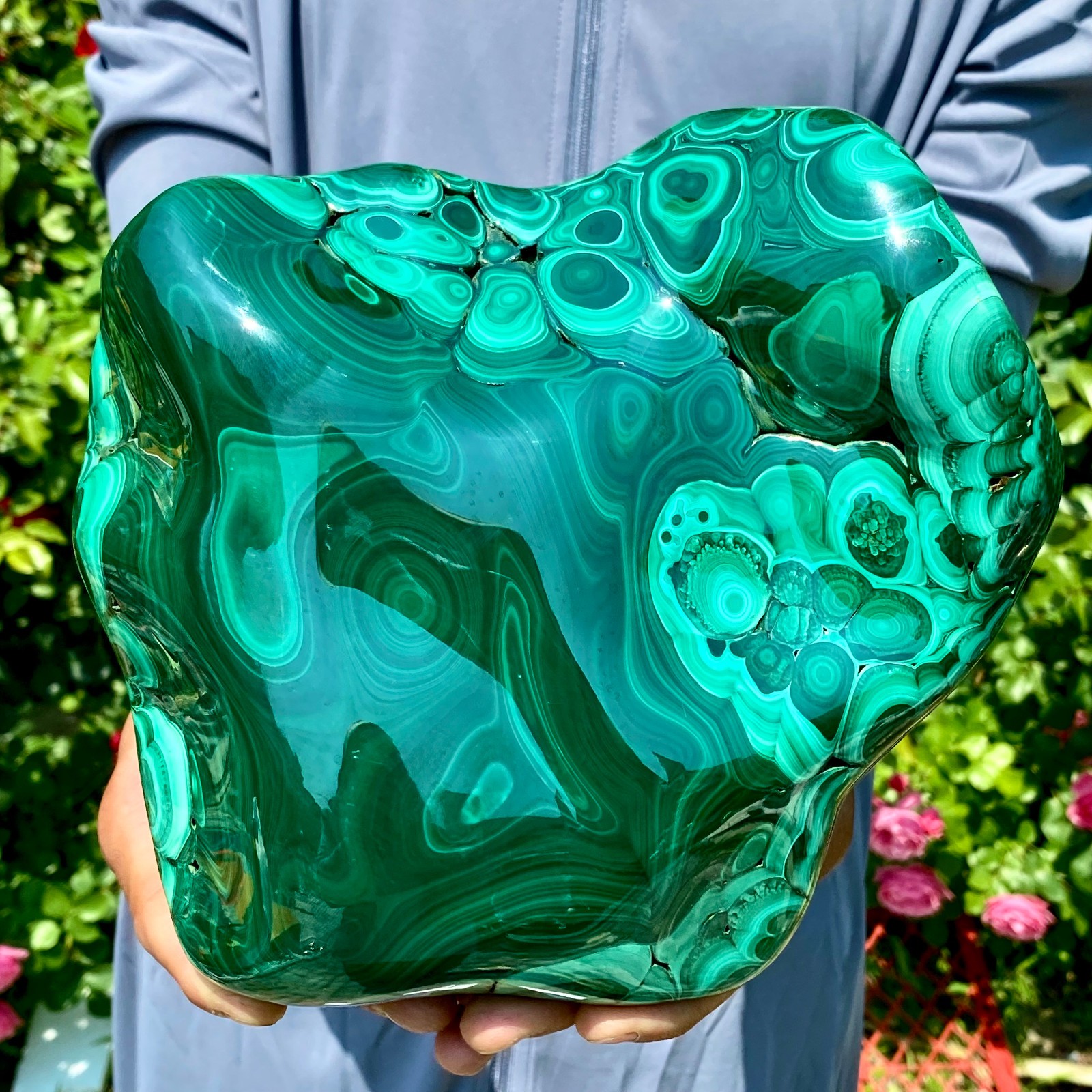 9LB Natural glossy Malachite egg transparent cluster rough mineral sample