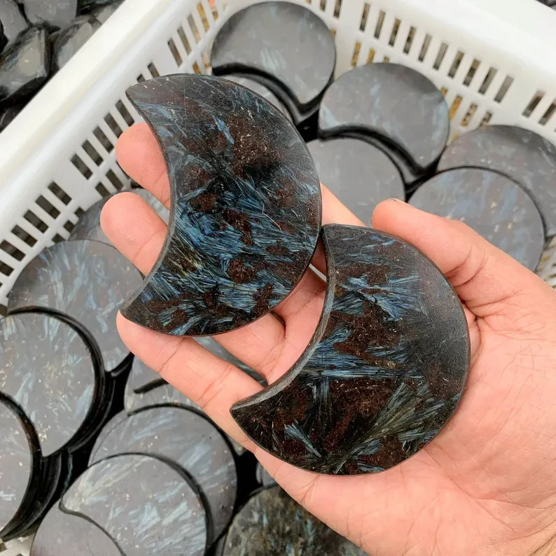 Natural Arfvedsonite Crystal Moon Polished Gemstone Mineral Specimen Home Decor