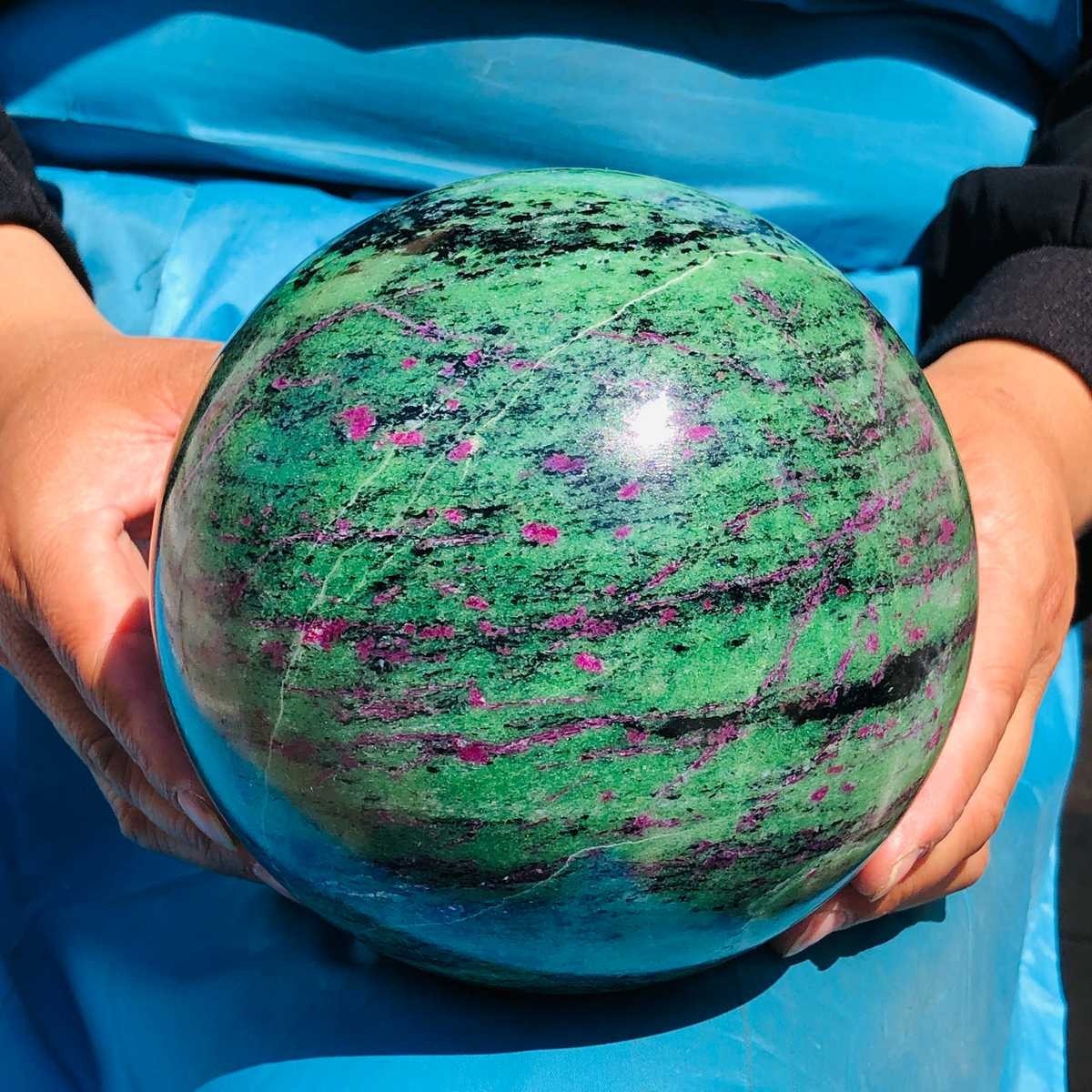 9.81 LB Large Natural Ruby Zoisite Sphere Crystal Healing Stone Specimen 5152