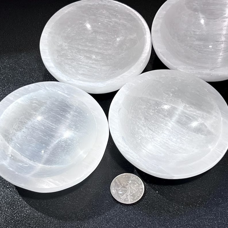 Large Selenite Crystal Charging Bowl Stone Cleansing Jewelry Tray Ring Holder
