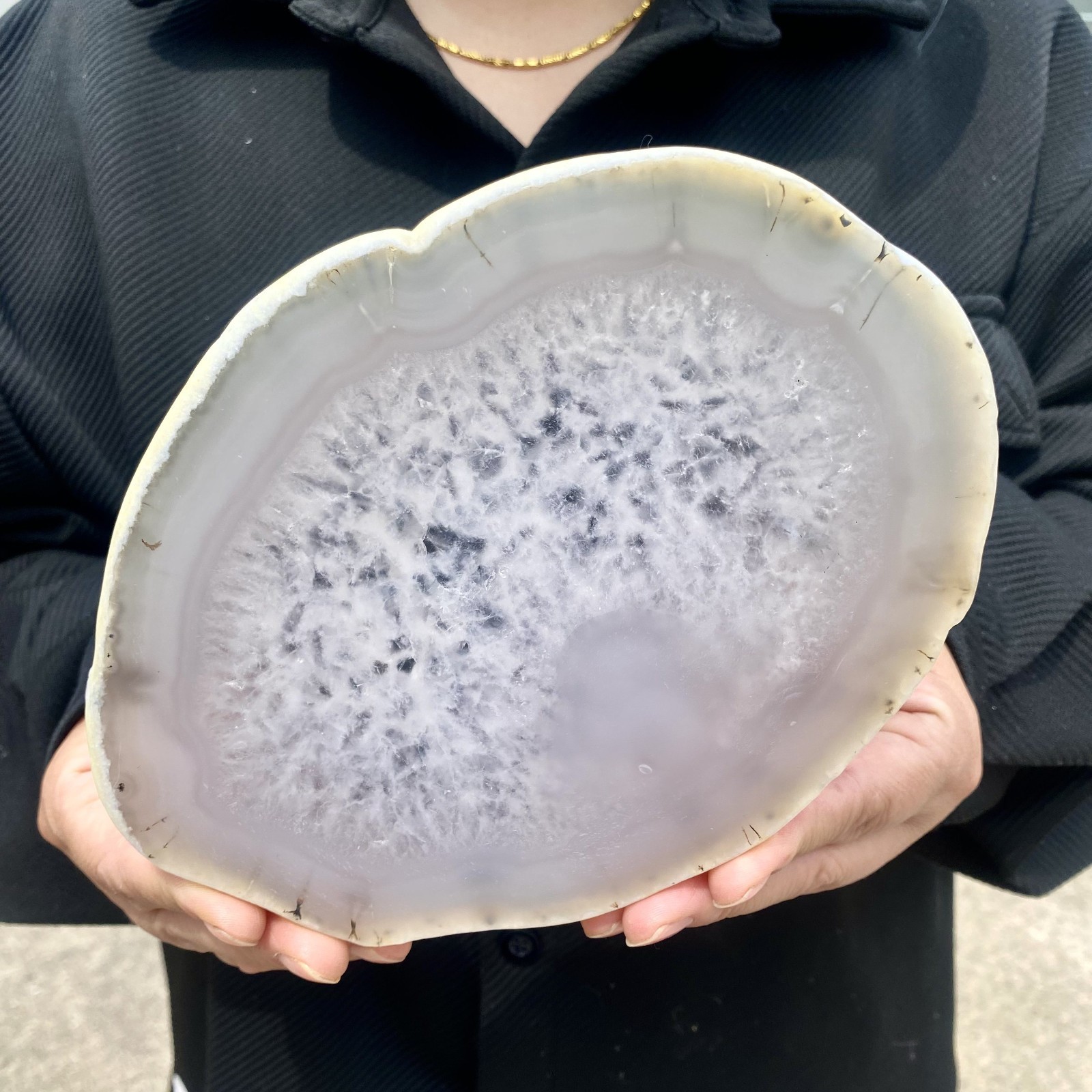 1.4LB Natural Agate Striped Crystal Quartz, Hand-cut Mineral Specimen Healing