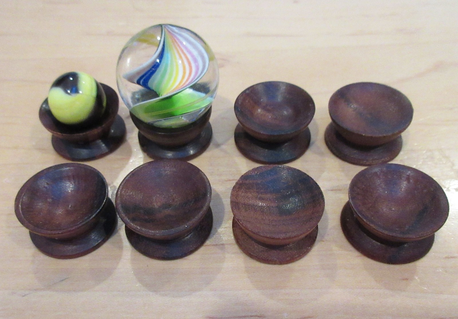 30 PIECE LOT HANDMADE CARVED WOOD DISPLAY STANDS CUPS FOR MARBLES SPHERES EGGS!