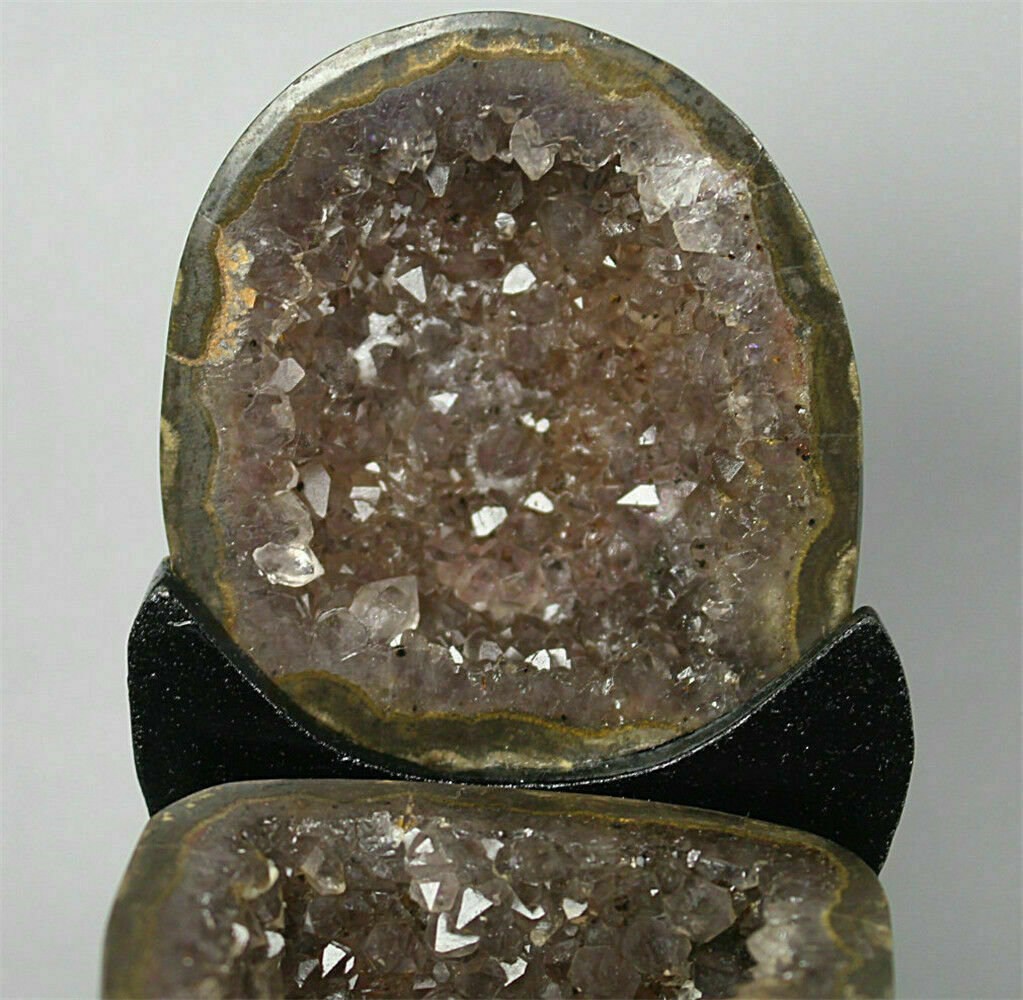 A Pair ! Natural Agate Geode Quartz Crystal Cluster Point Specimen / Stand 266g