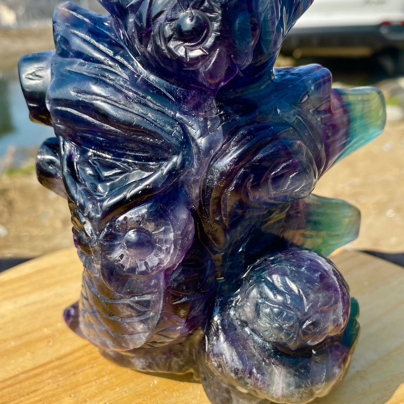 3.63LB Natural Fluorite Quartz Owl Sculpture Hand Carved Crystal Reiki Energy