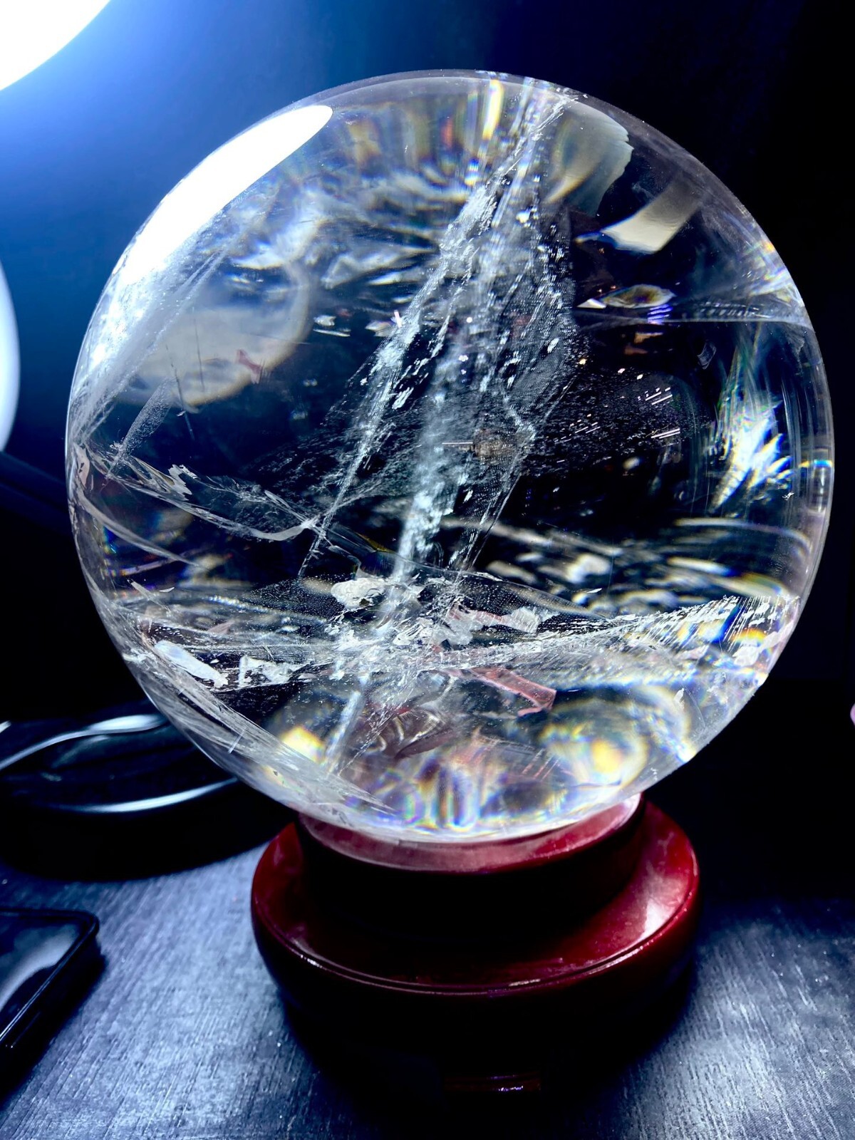 32.54LB Large Natural Clear Quartz Sphere White Crystal Ball Healing + Stand