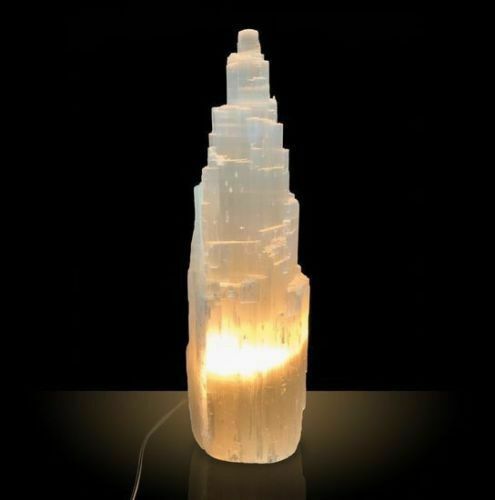 15 16 ” Extra Large Selenite Tower Lamp White Natural Crystal Light LED Cord XL