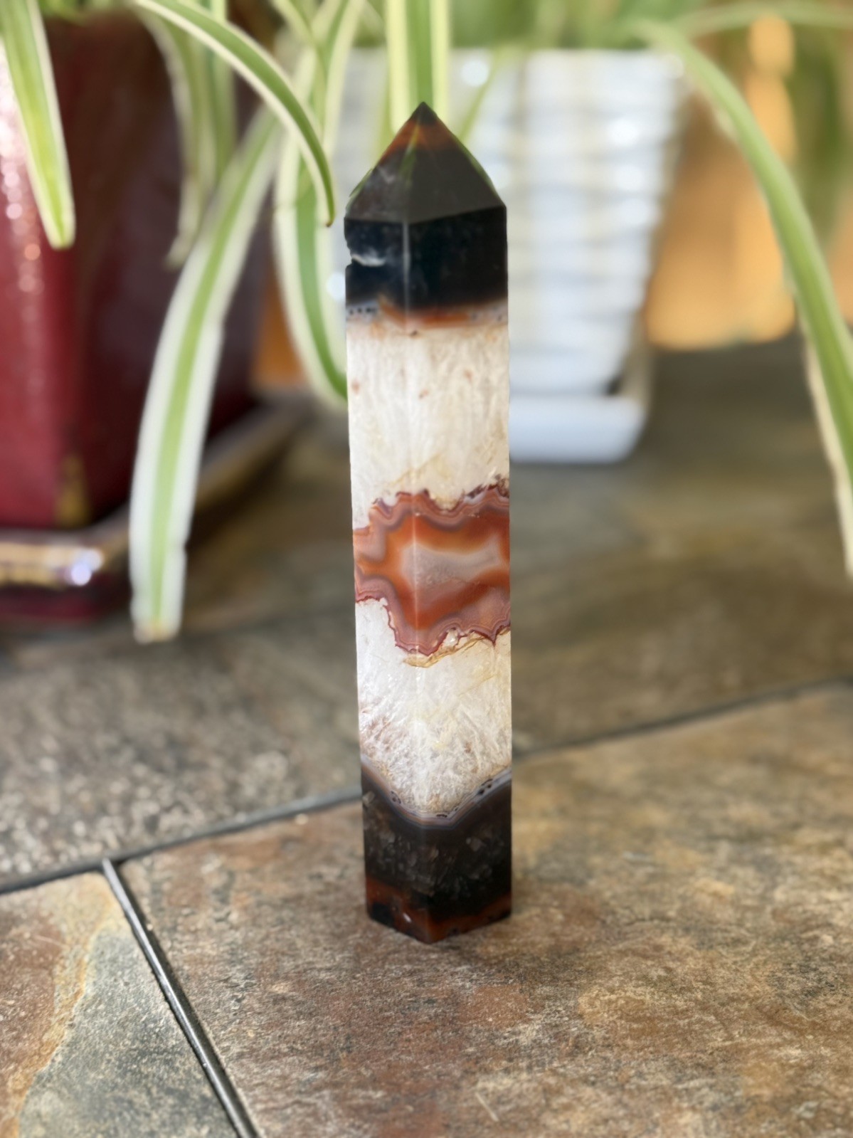 Carnelian in Quartz Crystal Tower, Collectors, 6”, Brazil, gift,