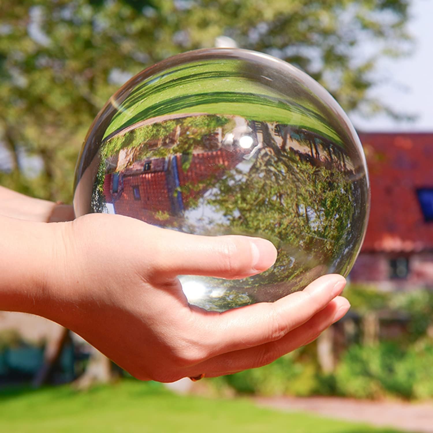 120mm Clear Divination Crystal Ball Meditation Glass Sphere with Wooden Stand