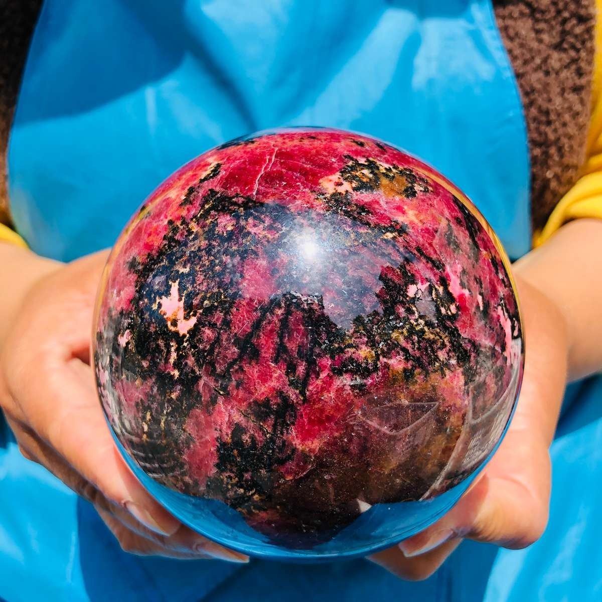 4.73 LB Natural Rhodonite Crystal Sphere Pink Black Healing Gem Stone 4776