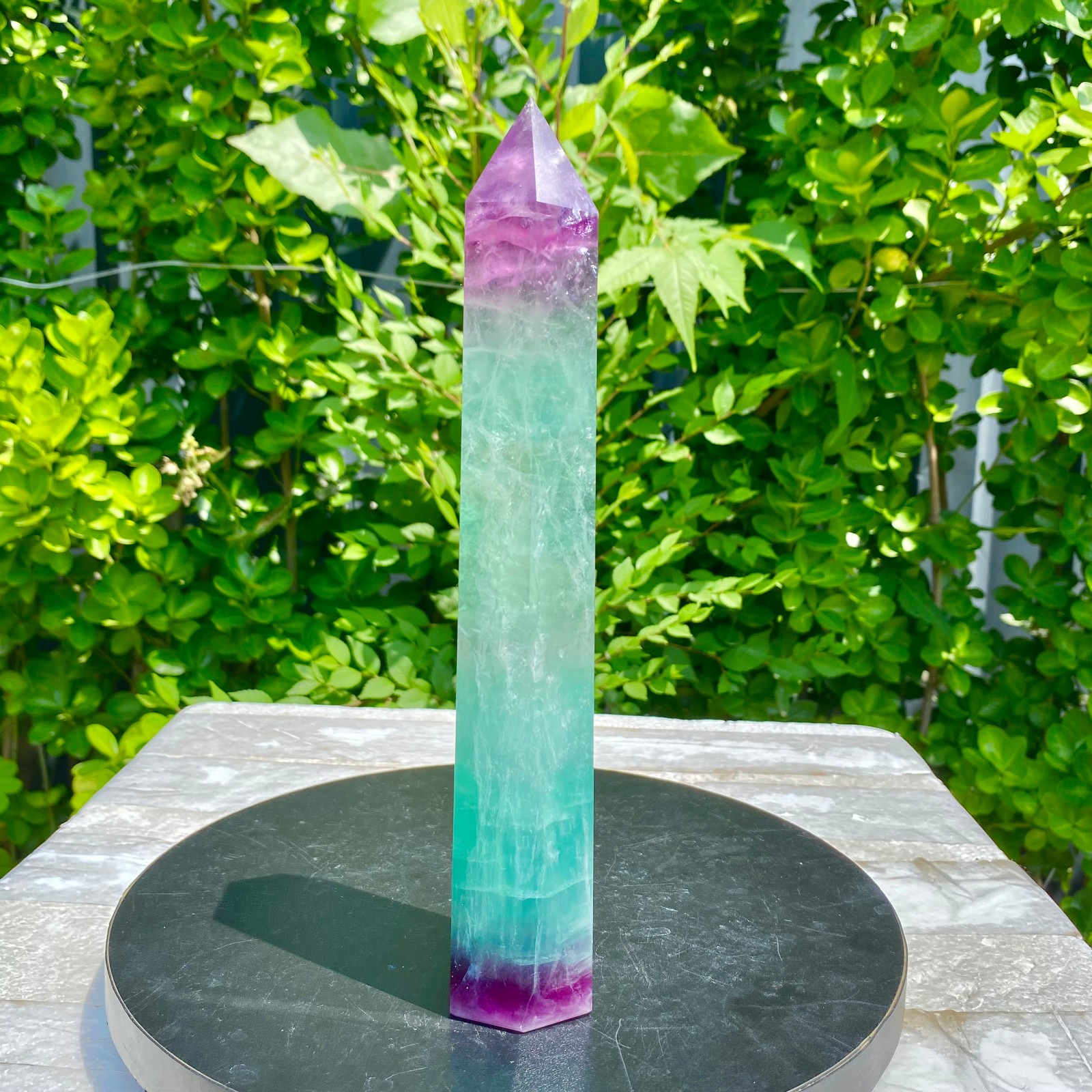 2.09LB Natural Rainbow Fluorite Obelisk Quartz Crystal Wand Tower Point Heal
