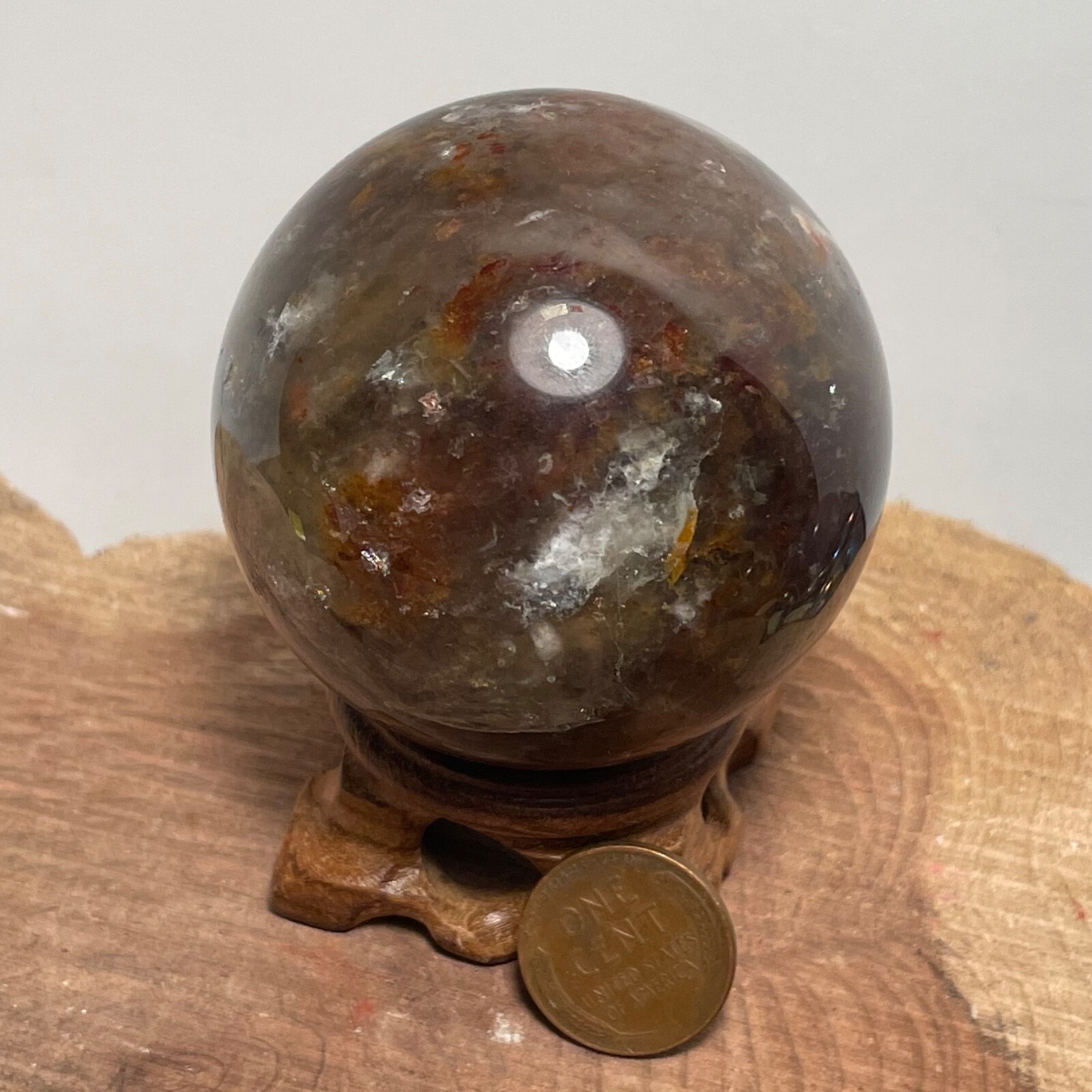 **No Stand** Quartz Sphere Rainbows Garden Hematoid Smoky 240 Grams