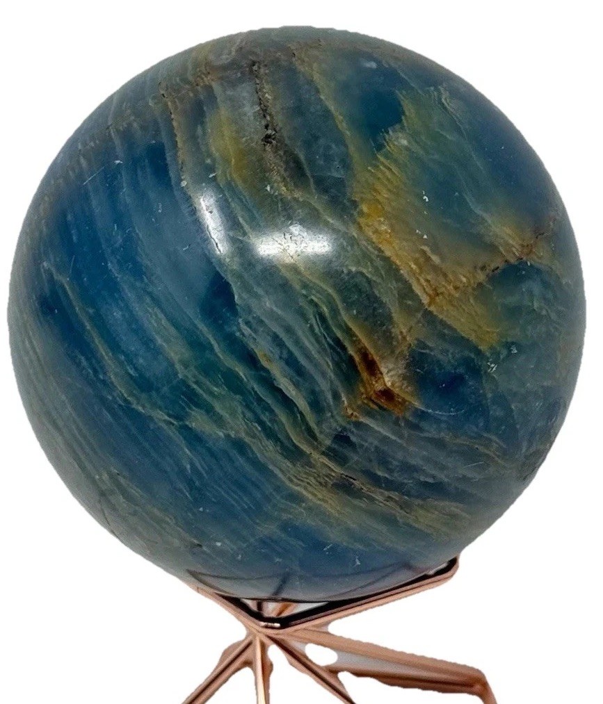 352g Blue Onyx Crystal Sphere Polished Pretty Colors & Banding Holder Included