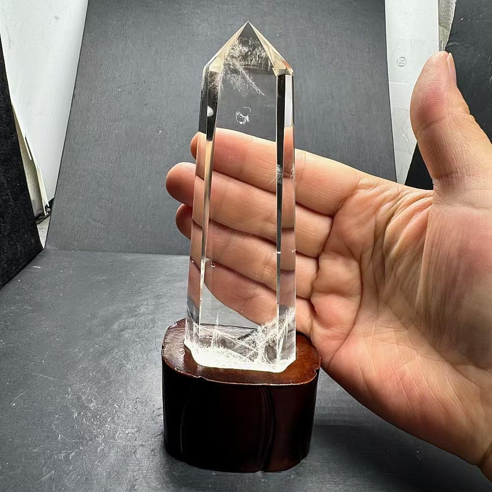 230g Natural White Quartz Obelisk Crystal Energy Tower Reiki Healing+Stand