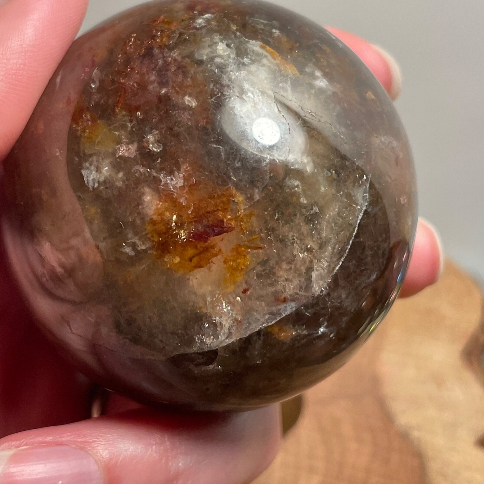**No Stand** Quartz Sphere Rainbows Garden Hematoid Smoky 240 Grams