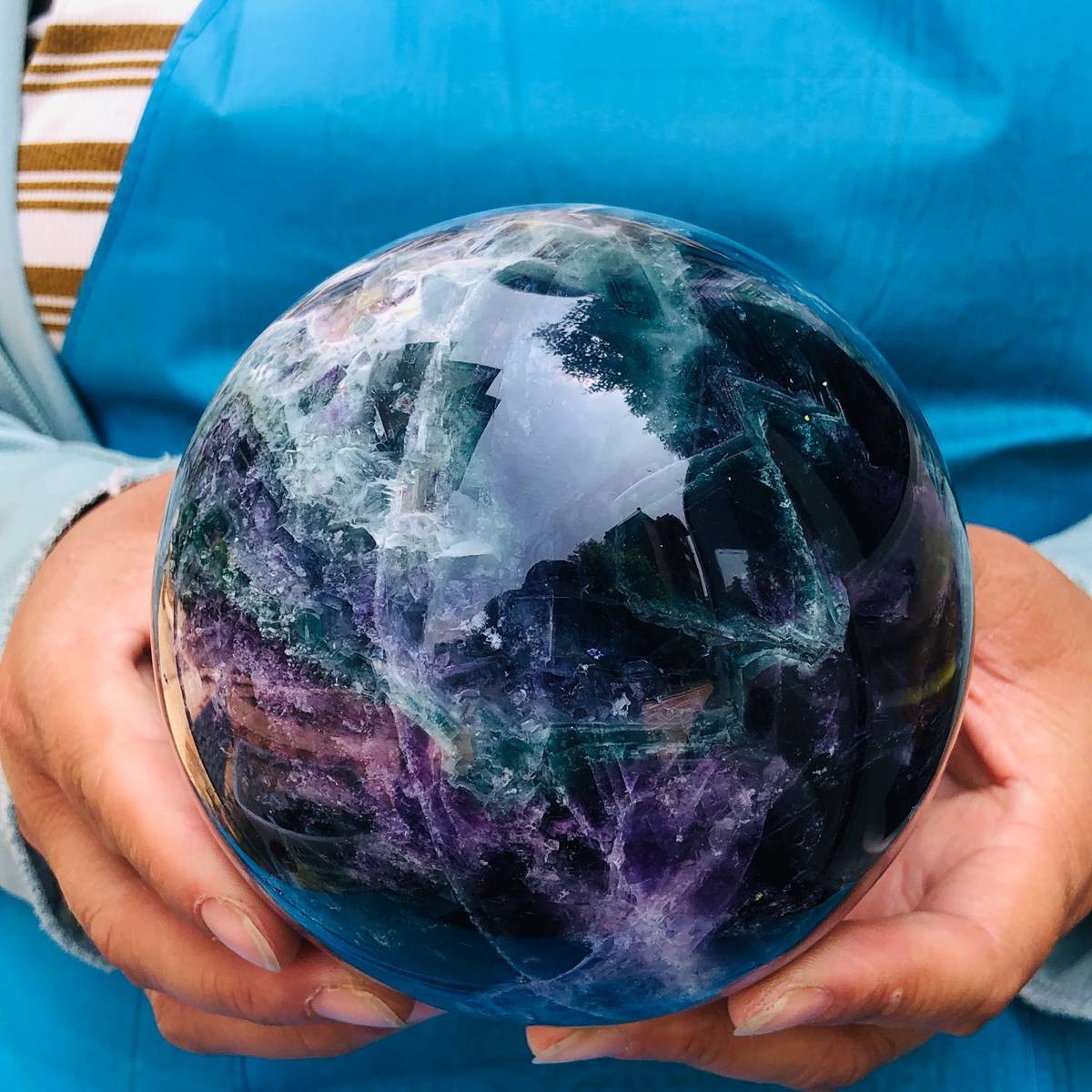 5.25LB Rare Natural Fluorite Sphere Quartz Crystal Ball Reiki Healing 5506