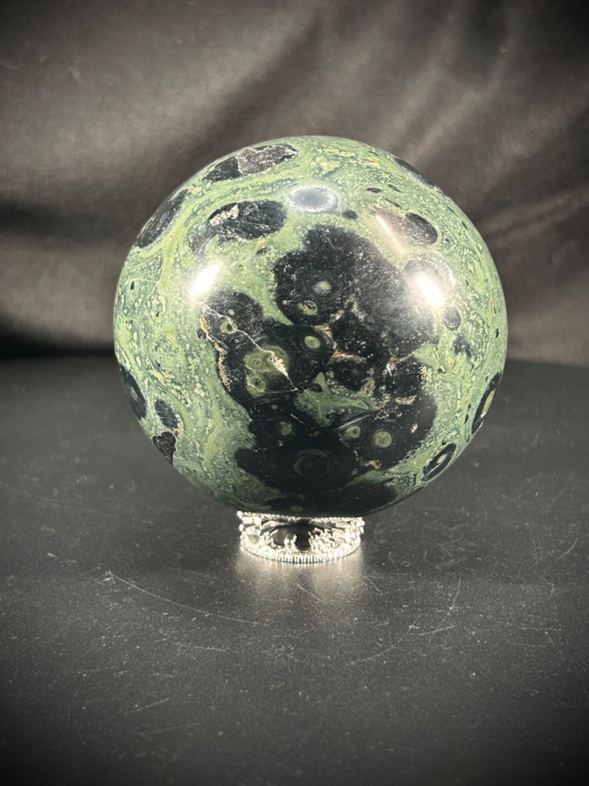 2.6″ Kambaba Jasper Sphere With Metal Stand 14 oz (396 grams)