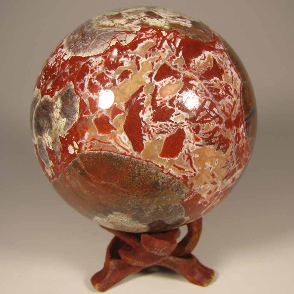 2.9″ MONEY AGATE Rhyolite Gemstone Sphere w/ Stand – Indonesia – 75mm – 1.2 lbs.