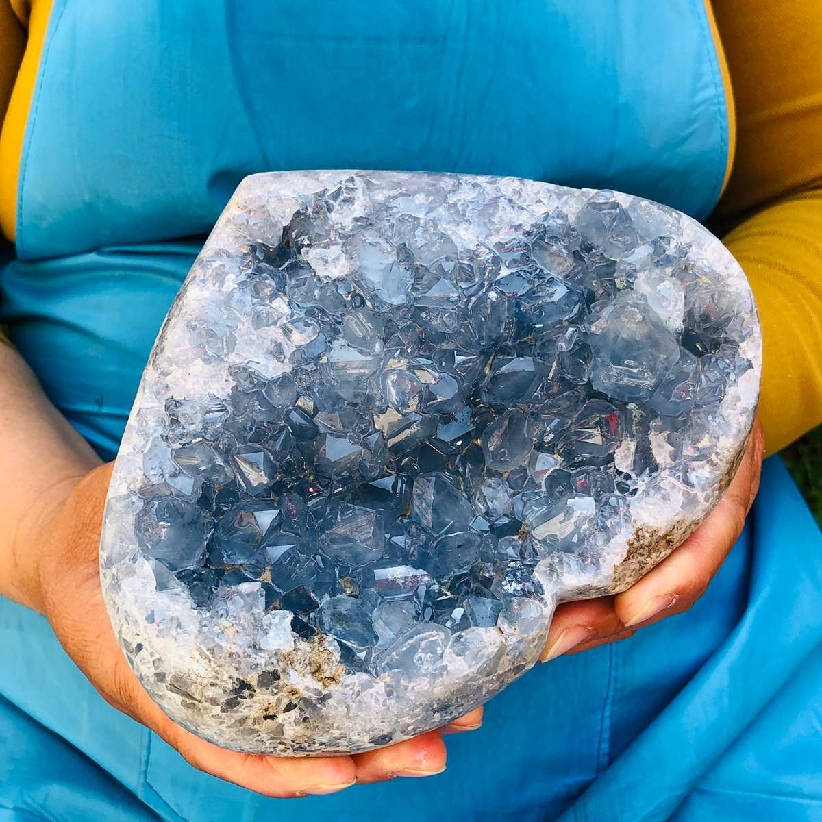 5LB Natural Blue Celestite Geode heart-shaped Crystal Cluster Specime Healing