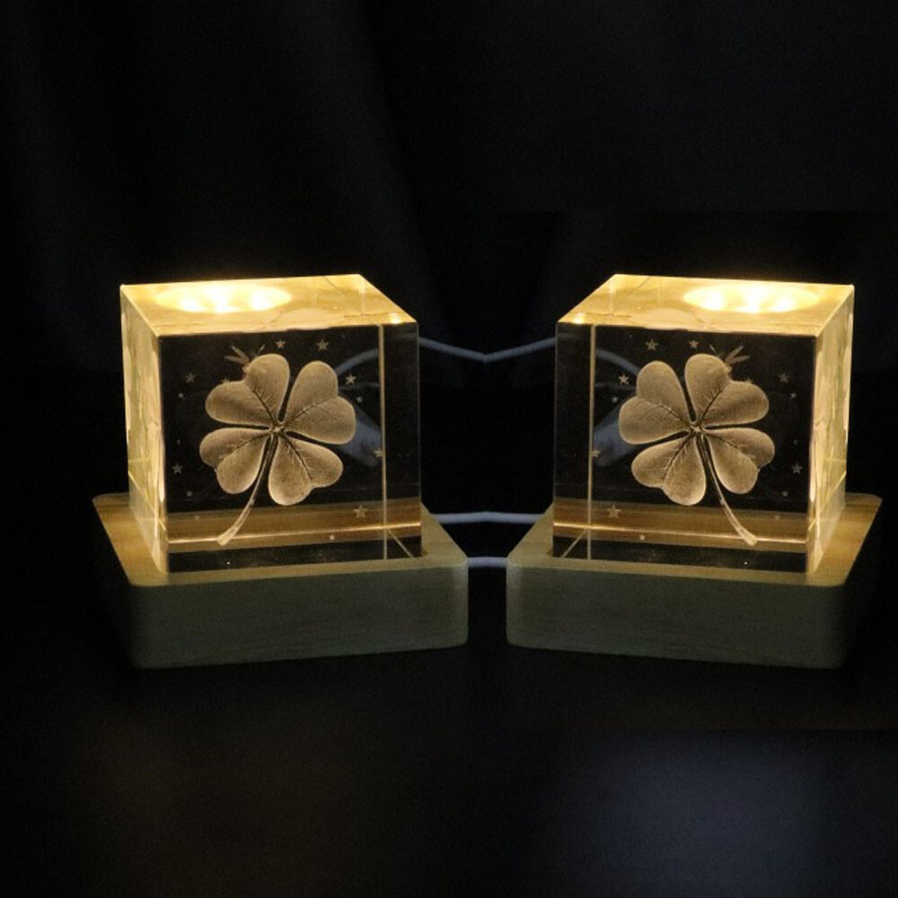 2pcs USB LED Warm Light Square Solid Wood Base Holder For Crystal Craft Display