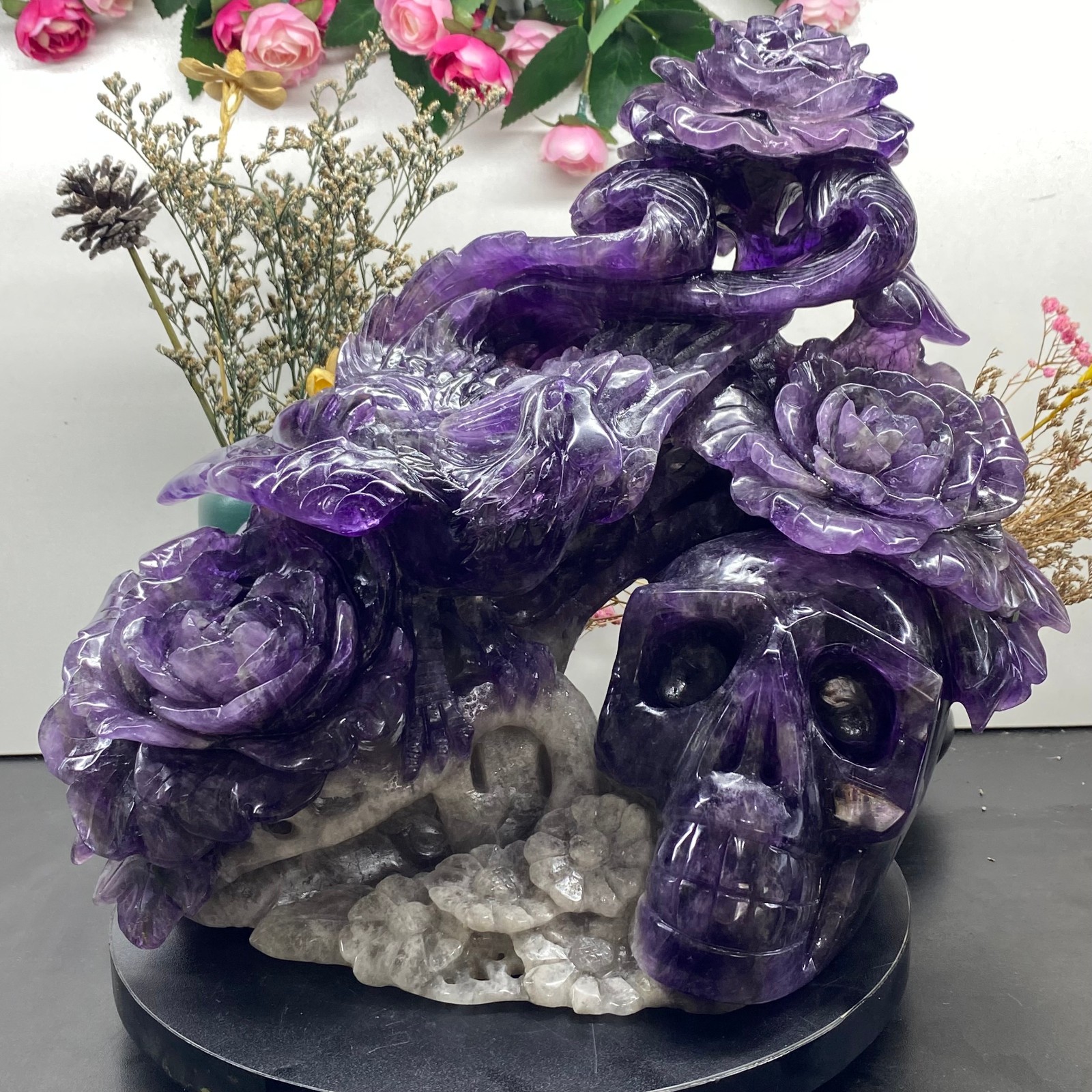 18.43LB Natural fluorite skull quartz hand carved crystal skull healing