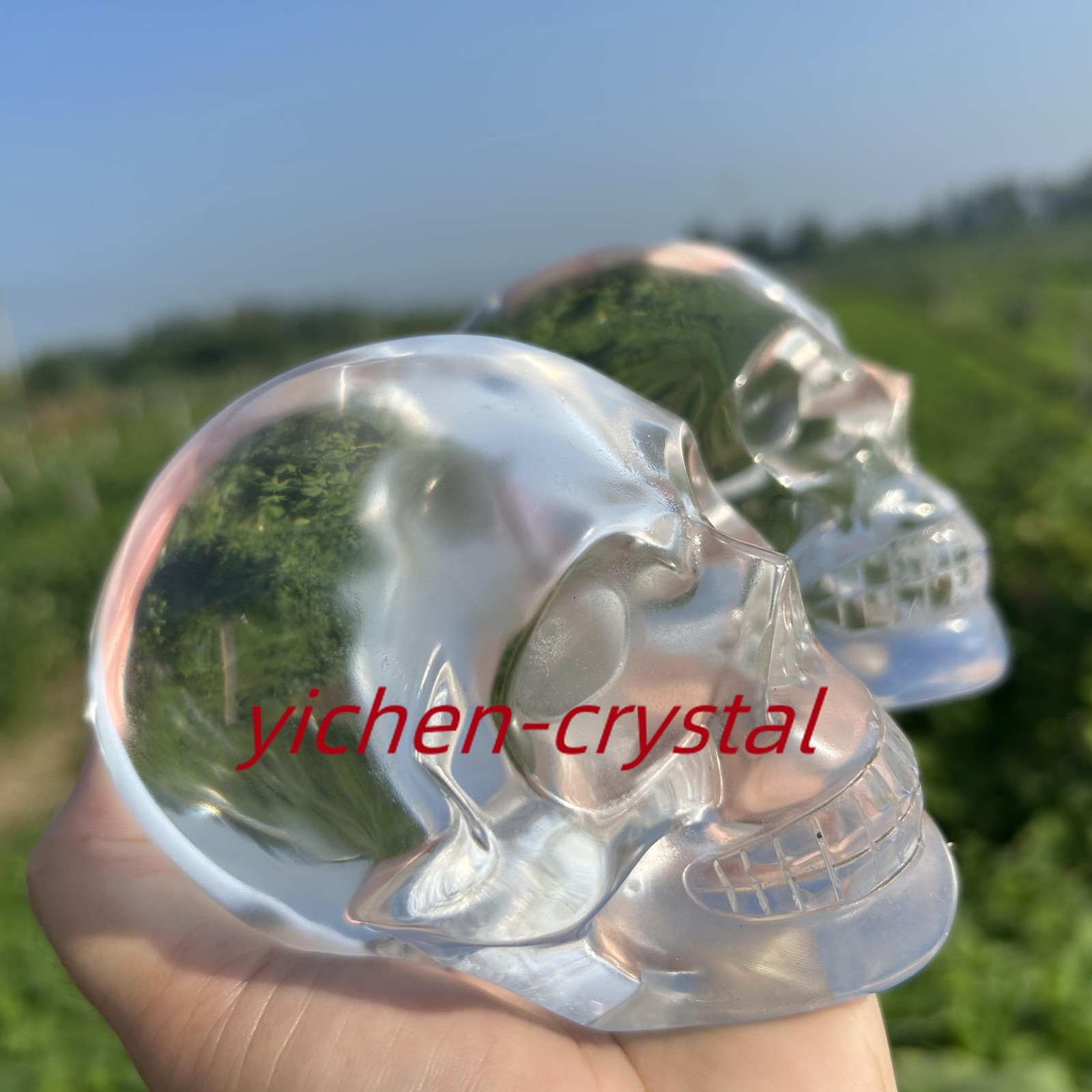 850G+ Large Smelting Stone Hand Carved Quartz Crystal Skull Reiki Heal Gift 1pc