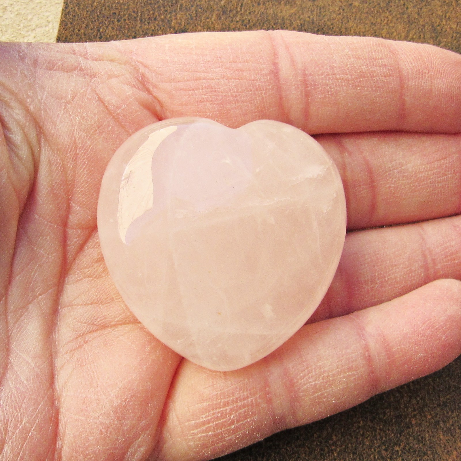 40mm Thick Natural Rose Quartz Stone Heart Palm Stone, No Holes, Light Pink