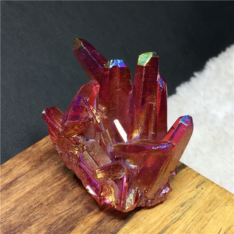 100g Natural Aura Red Titanium Quartz Crystal Cluster VUG Specimen Healing Reiki
