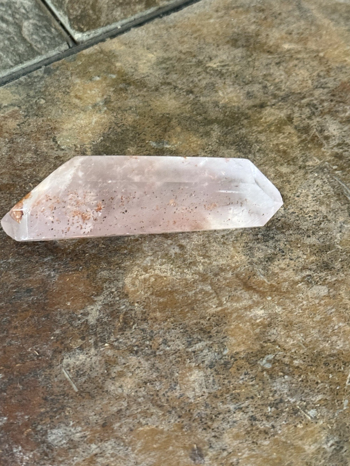 Natural Pink Lemurian Quartz Double-Terminated Crystal Wand