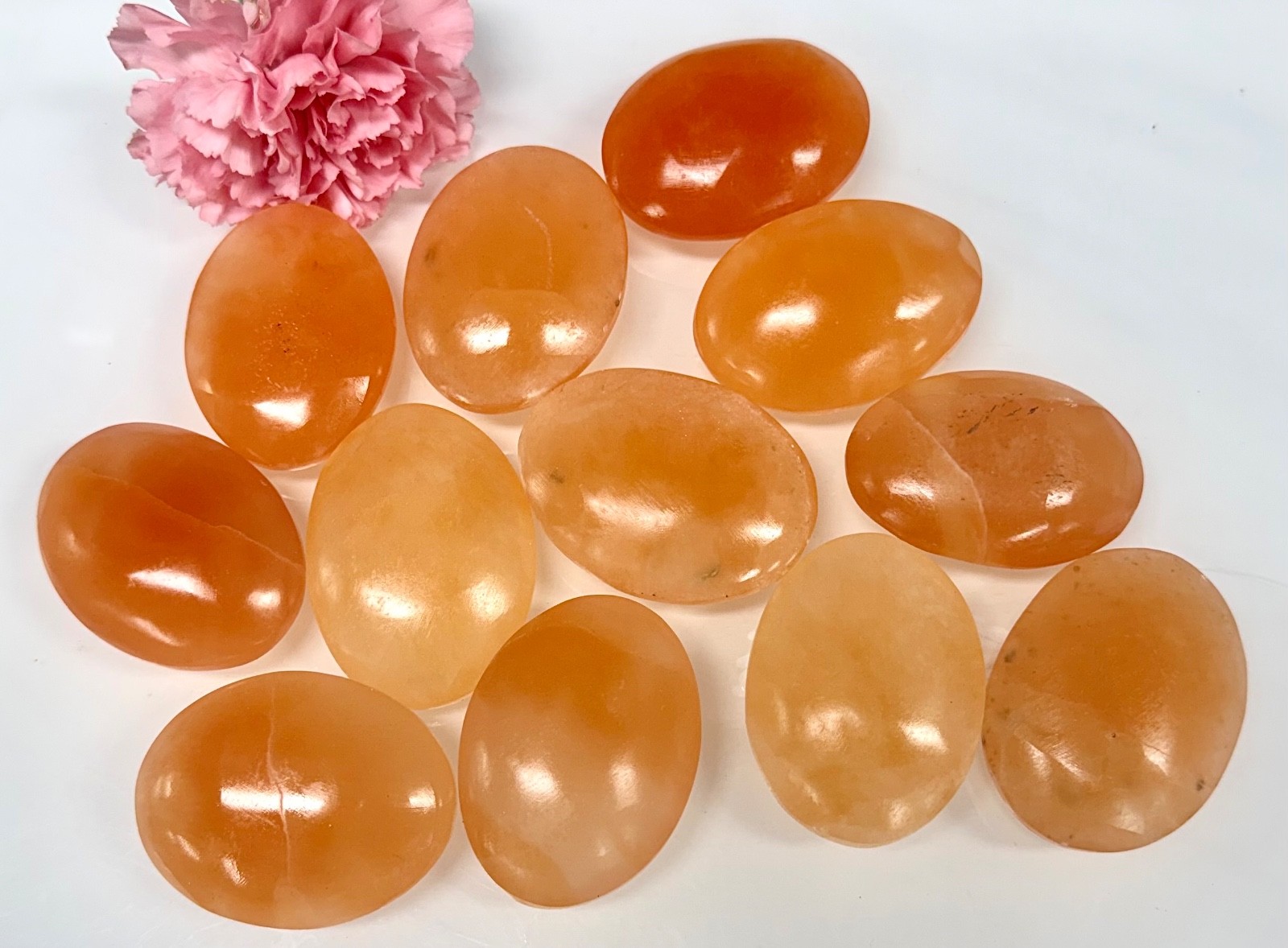 Wholesale Lot 12 PCs Peach Selenite Aka Satin Spar Palm Stone Natural Crystal