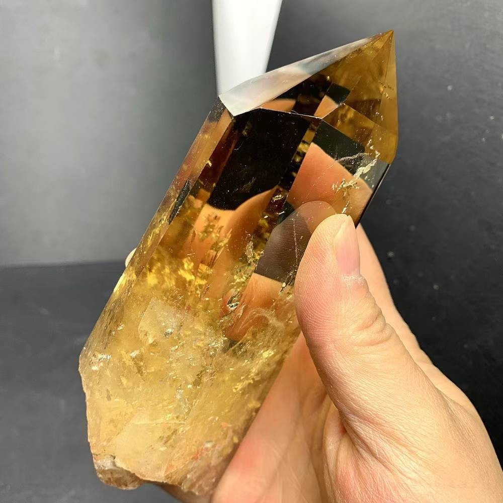 1.32LB Natural Citrine Quartz Obelisk Energy Crystal Tower Point Reiki+Stand