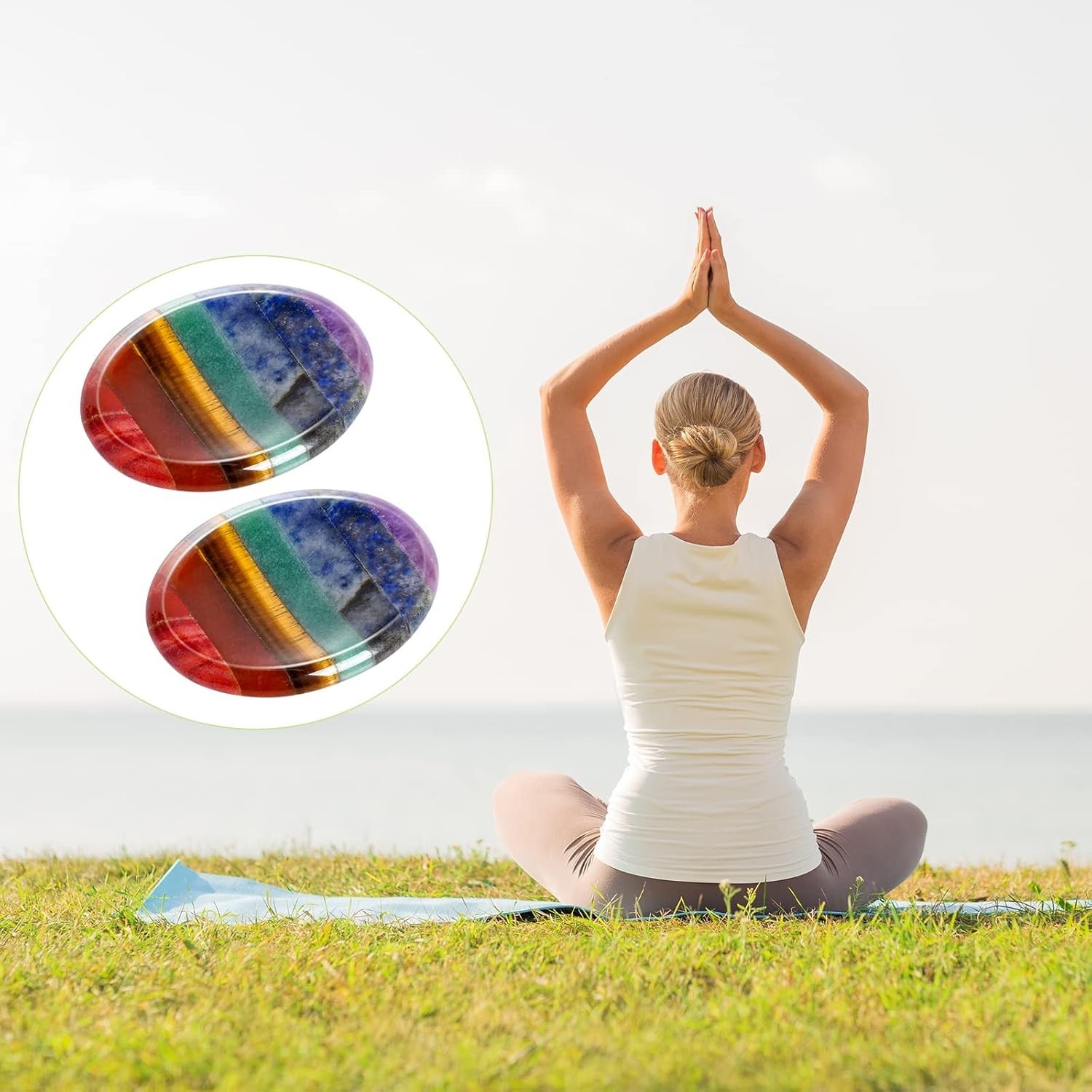 2 Pack 7 Chakra Thumb Worry Stones Natural Healing Crystals for Anxiety Relief
