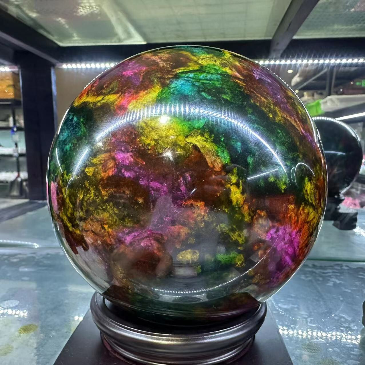 Natural “Seven Colors Jade” sphere quartz polished ball decor gift+stand 12LB+