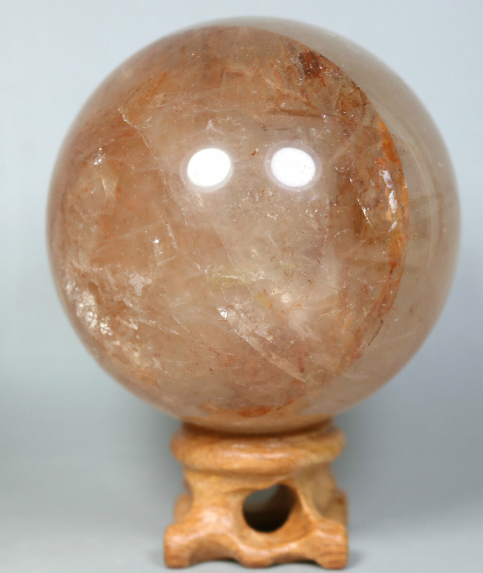 Natural RED FIRE QUARTZ Hematoid Crystal PHANTOM MULTI INCLUSIONS Sphere +Stand