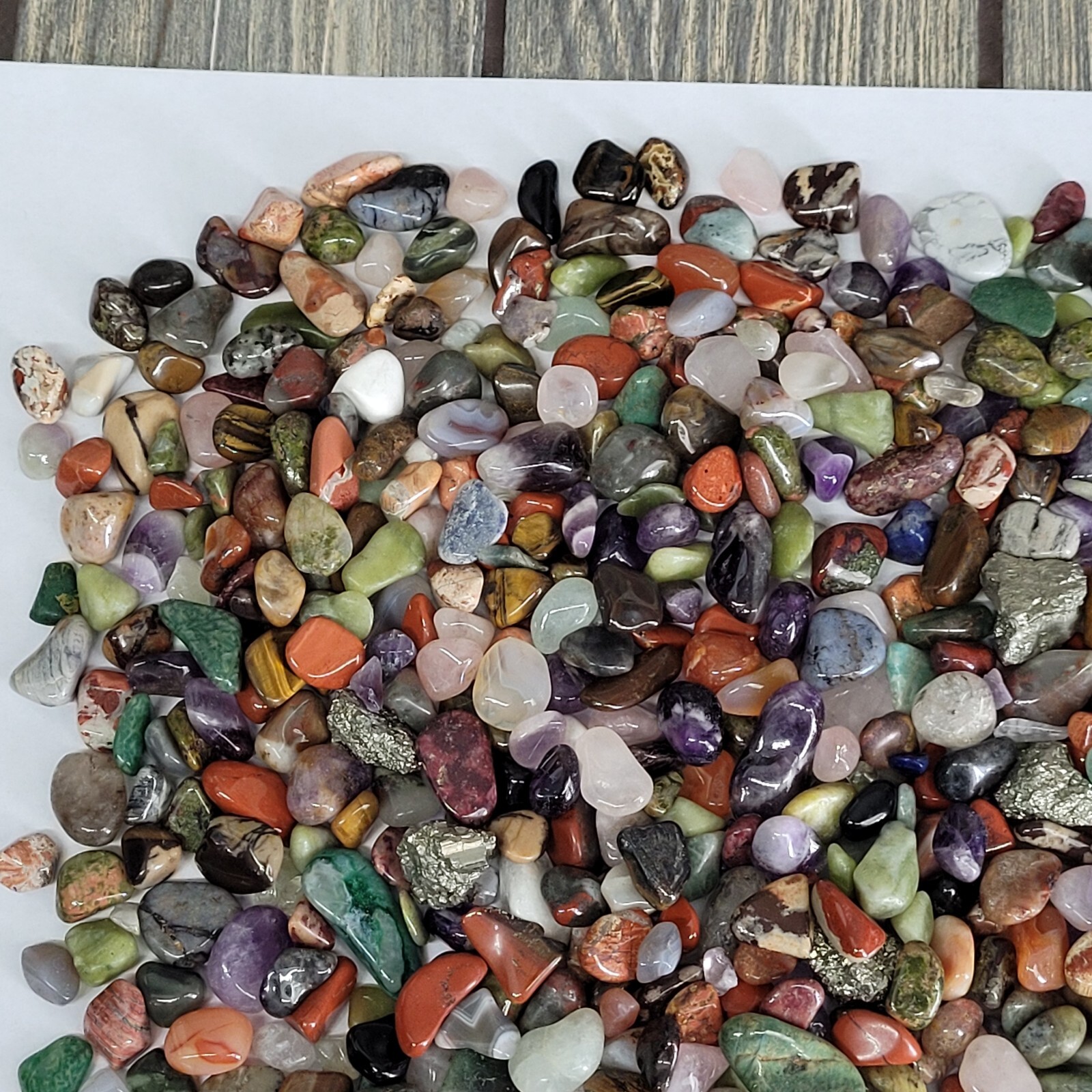 1.25 Lbs Mixed Crystals in Vintage Apothecary Glass Jar Bottle Small Tumbles
