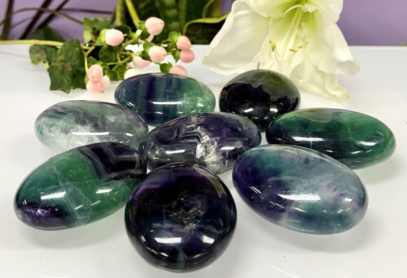 Wholesale Lot 8 Pcs Natural Rainbow Fluorite Palm Stone Crystal Healing