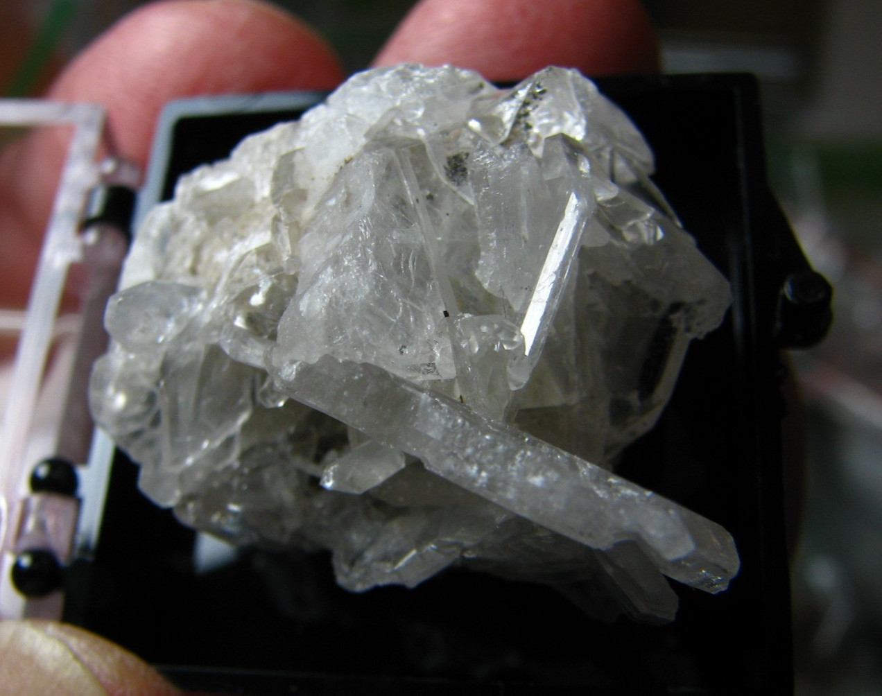 CLEAR/OPAQUE WHITE CELESTINE CRYSTALS MINIATURE IN CASE MICHIGAN USA #066