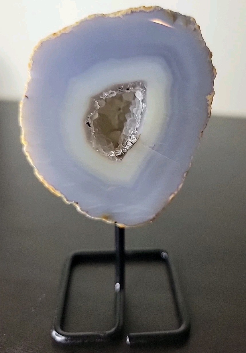Agate Geode Slice Crystal Decor on Metal Display Stand