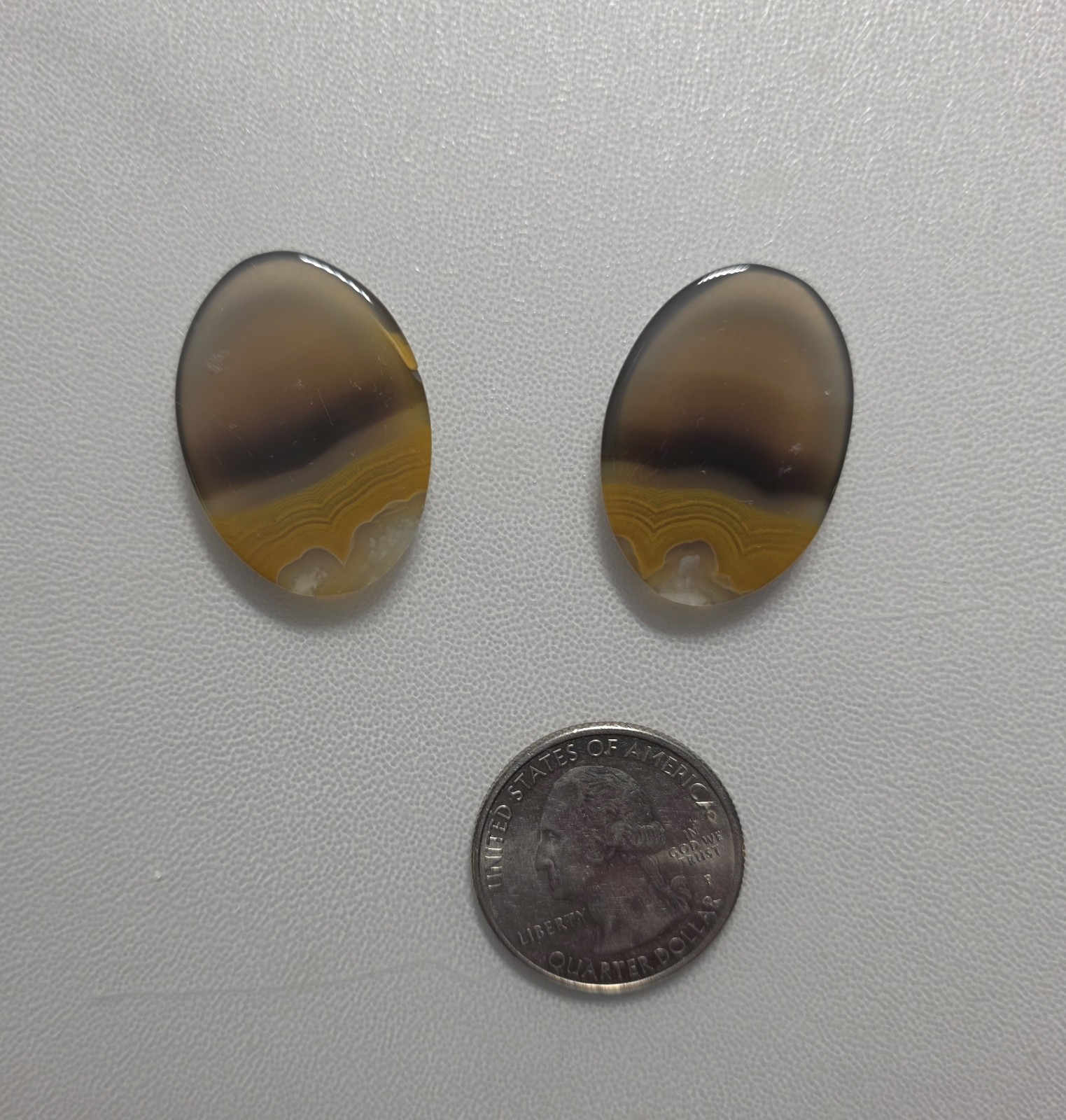 2 Kentucky Agate Translucent, Brown, Yellow banded Oval Cabochons #C-22