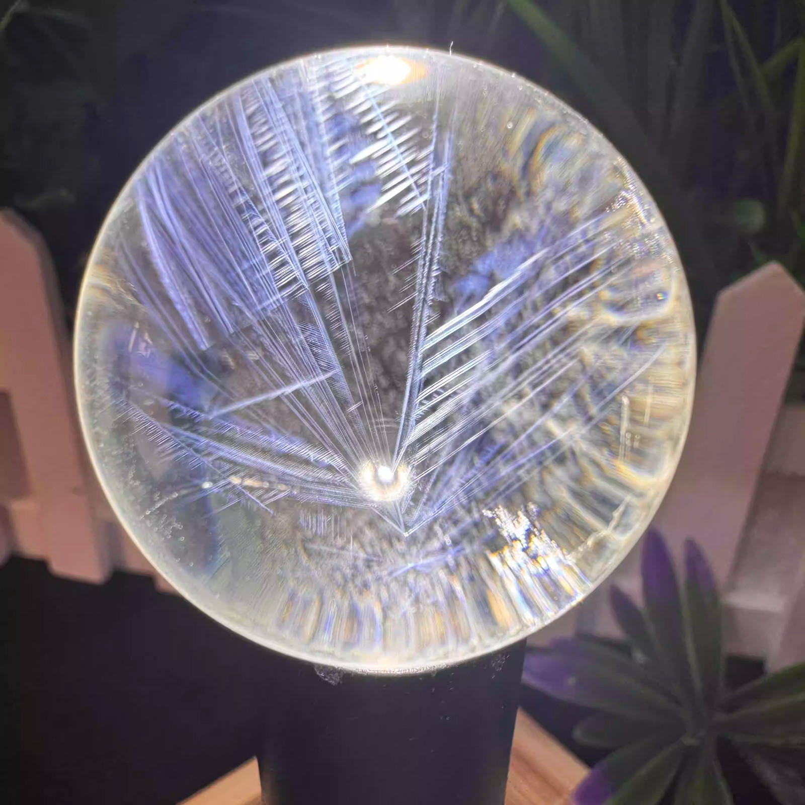 40mm Natural clear crystal sphere Blue needle quartz ball energy Reiki therapy